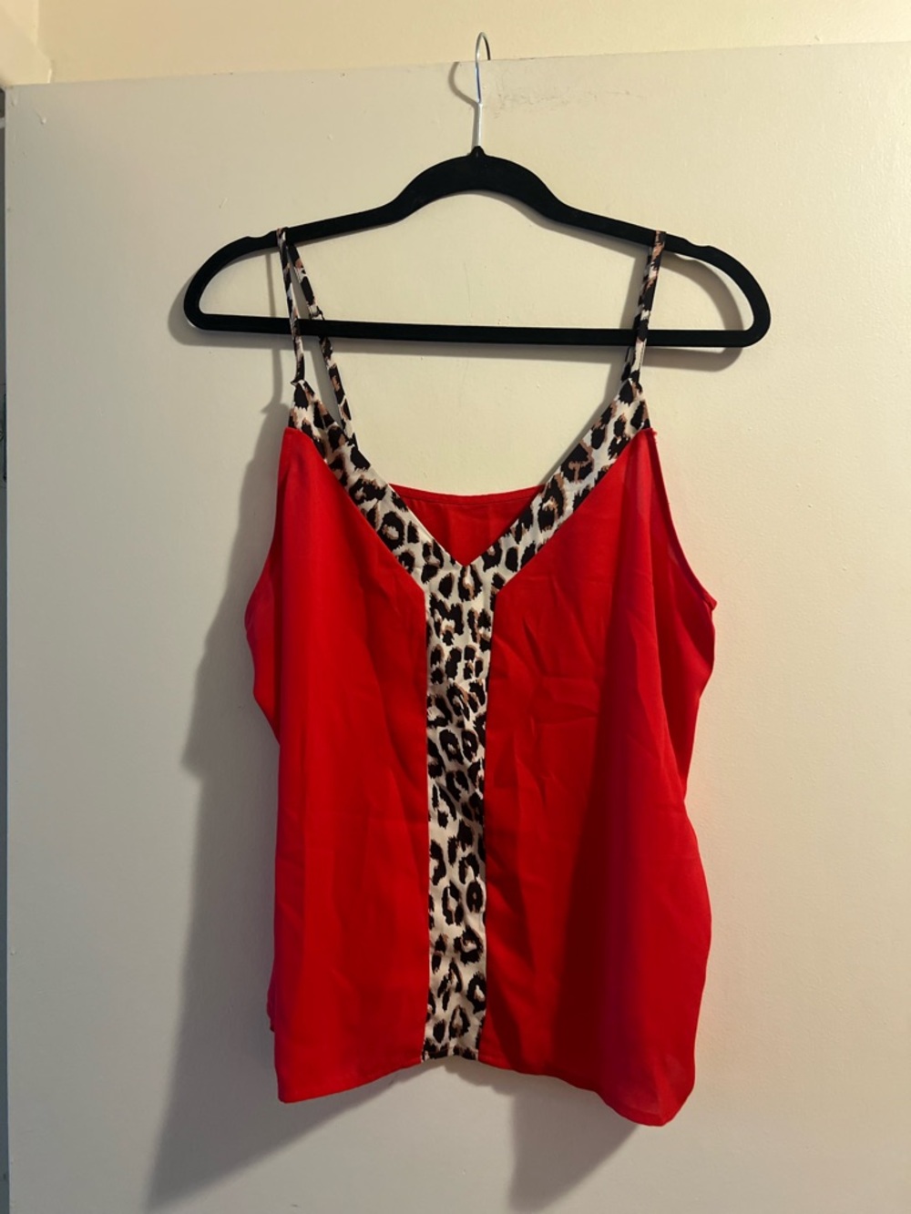 SHEIN Red Cami with Leopard-Print Trim
